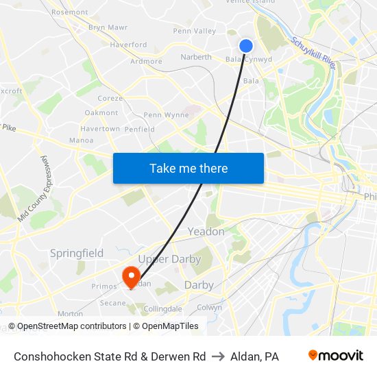 Conshohocken State Rd & Derwen Rd to Aldan, PA map