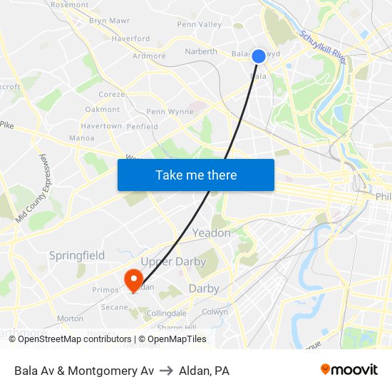 Bala Av & Montgomery Av to Aldan, PA map