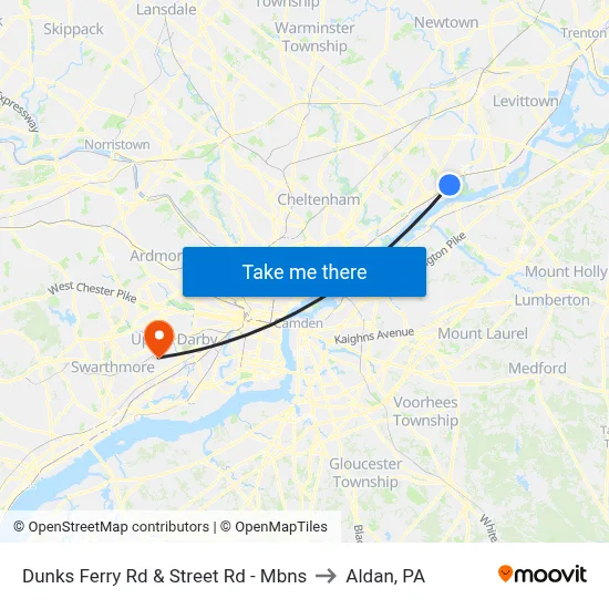 Dunks Ferry Rd & Street Rd - Mbns to Aldan, PA map