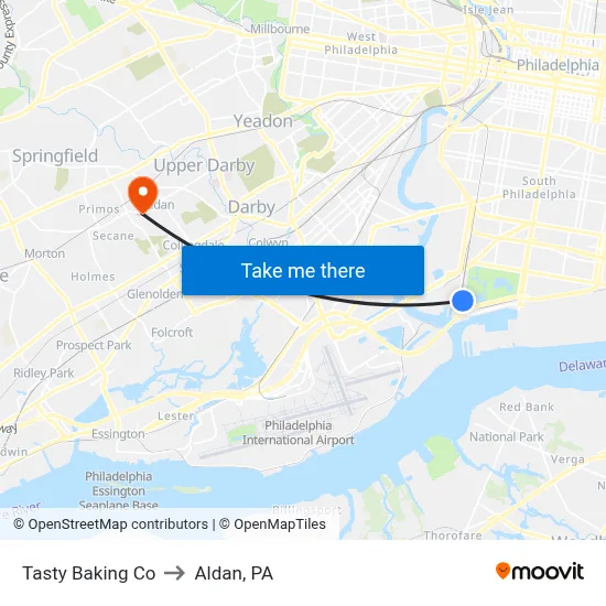 Tasty Baking Co to Aldan, PA map