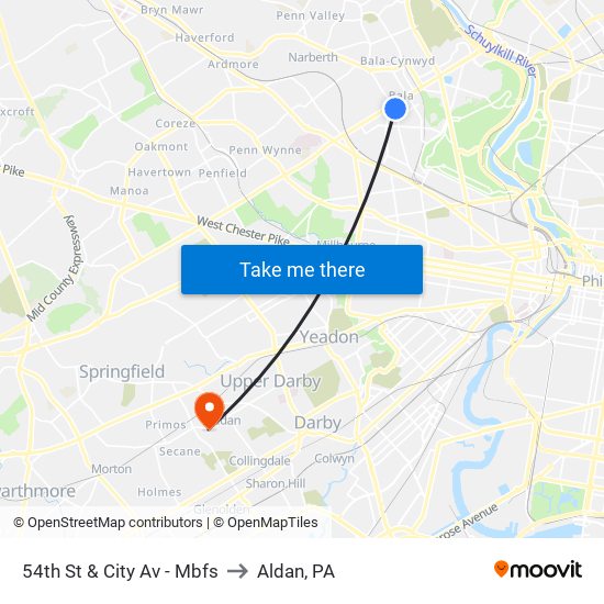 54th St & City Av - Mbfs to Aldan, PA map