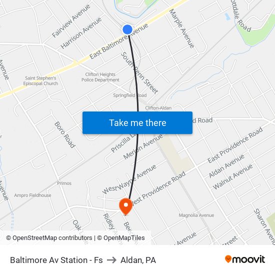 Baltimore Av Station - Fs to Aldan, PA map