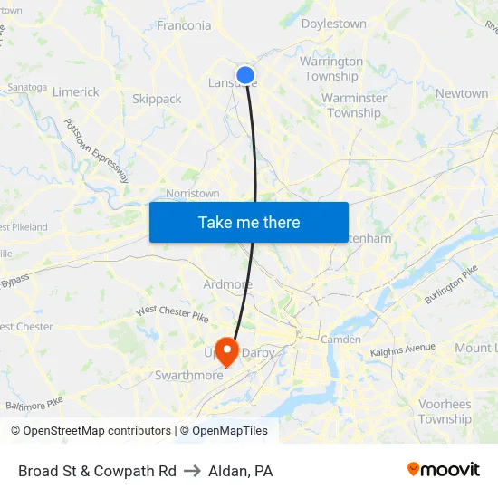 Broad St & Cowpath Rd to Aldan, PA map