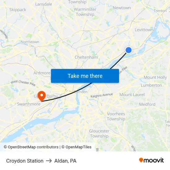 Croydon Station to Aldan, PA map