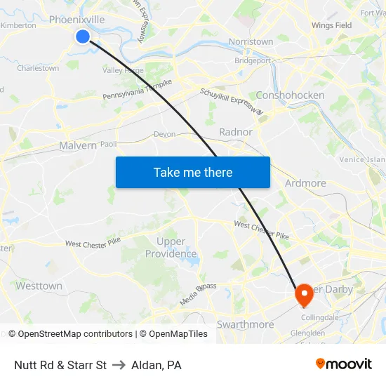 Nutt Rd & Starr St to Aldan, PA map