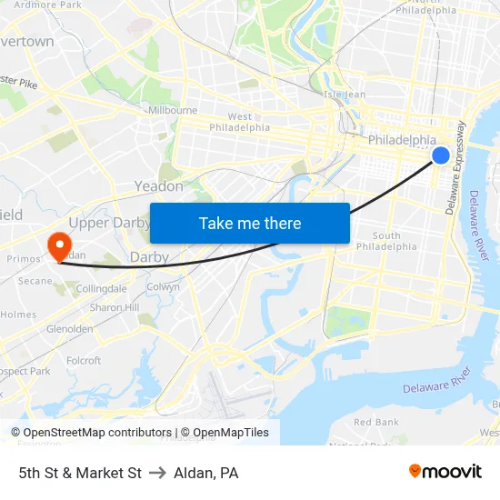 5th St & Market St to Aldan, PA map