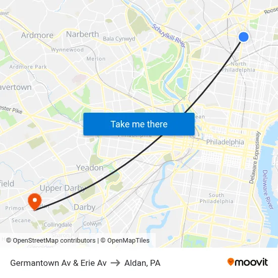 Germantown Av & Erie Av to Aldan, PA map