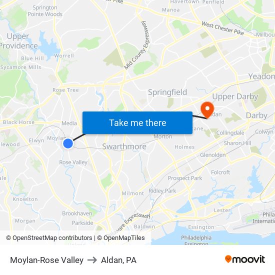 Moylan-Rose Valley to Aldan, PA map