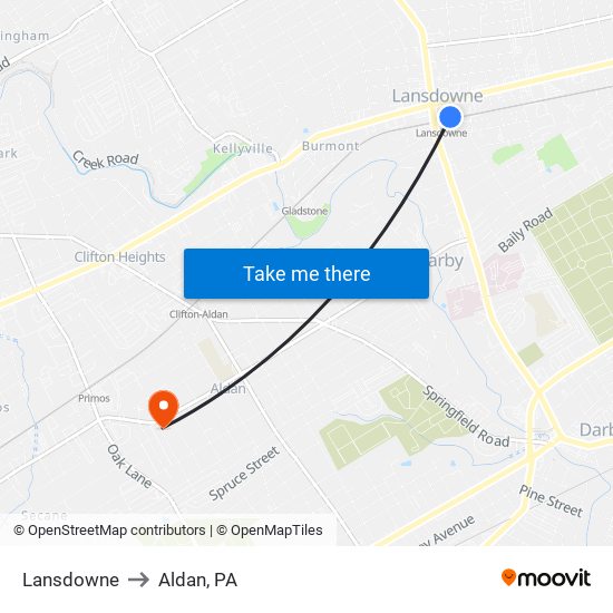 Lansdowne to Aldan, PA map