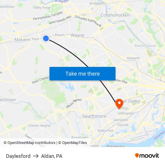 Daylesford to Aldan, PA map