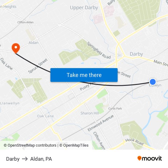 Darby to Aldan, PA map