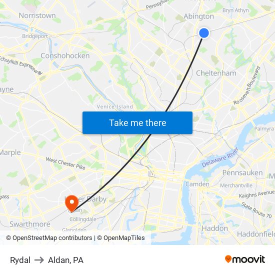 Rydal to Aldan, PA map