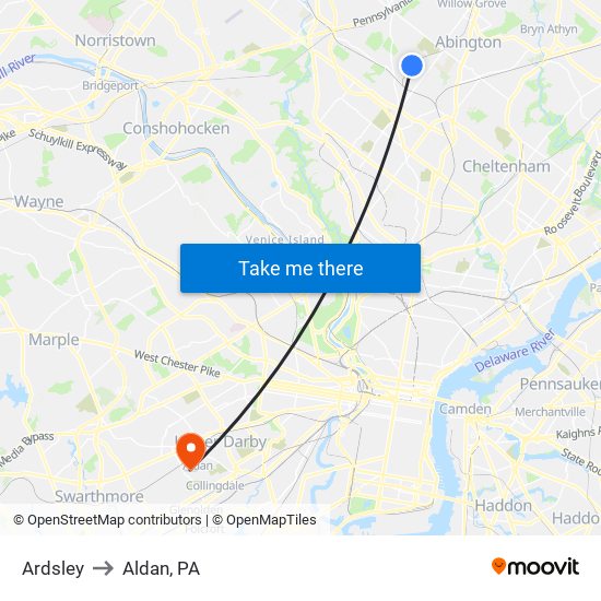 Ardsley to Aldan, PA map