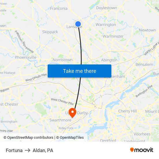 Fortuna to Aldan, PA map
