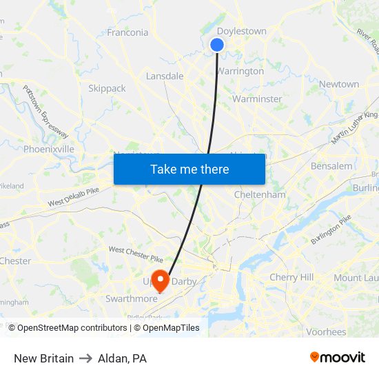 New Britain to Aldan, PA map