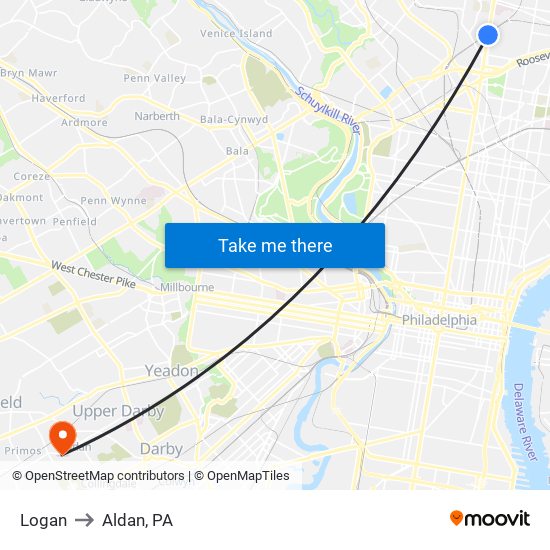 Logan to Aldan, PA map