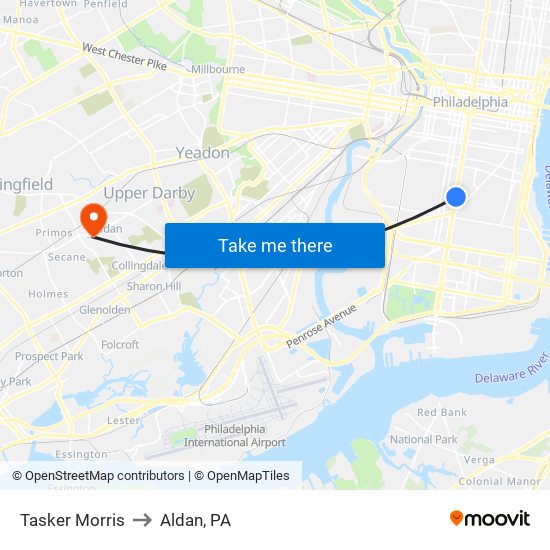 Tasker Morris to Aldan, PA map