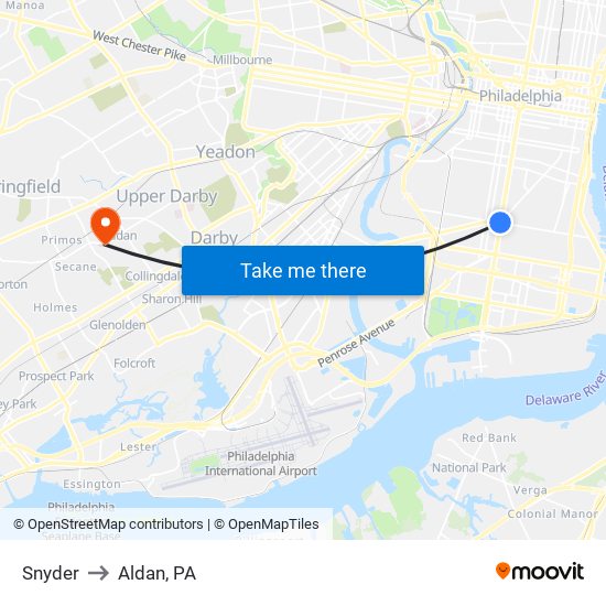 Snyder to Aldan, PA map