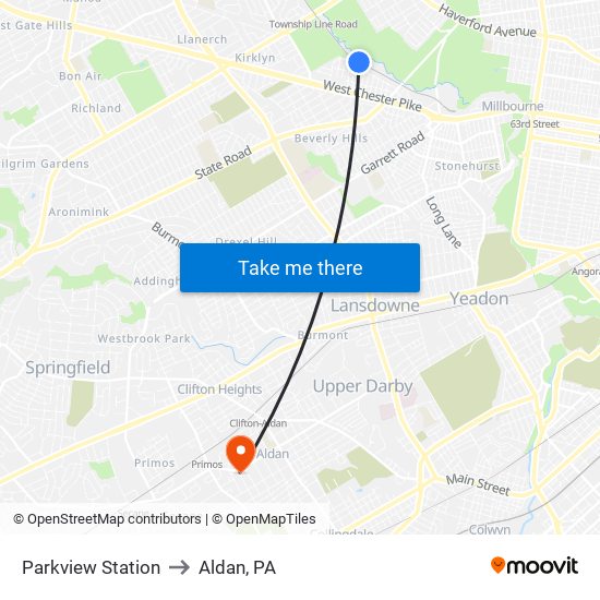 Parkview Station to Aldan, PA map