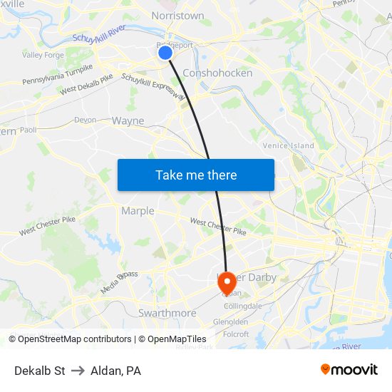 Dekalb St to Aldan, PA map