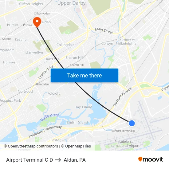 Airport Terminal C D to Aldan, PA map