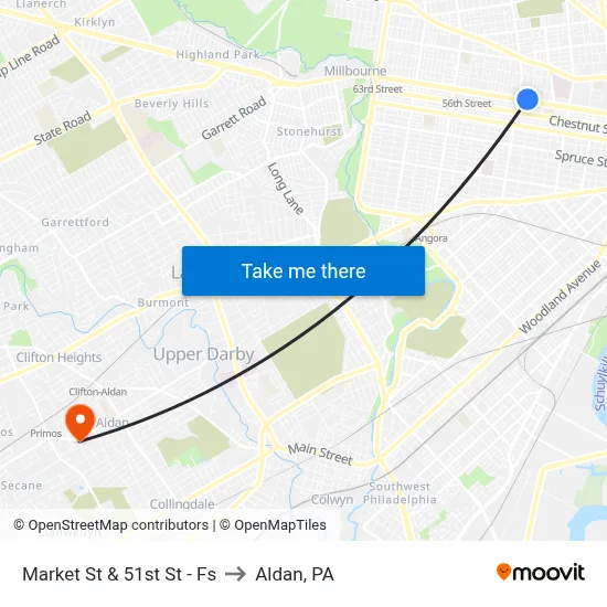 Market St & 51st St - Fs to Aldan, PA map