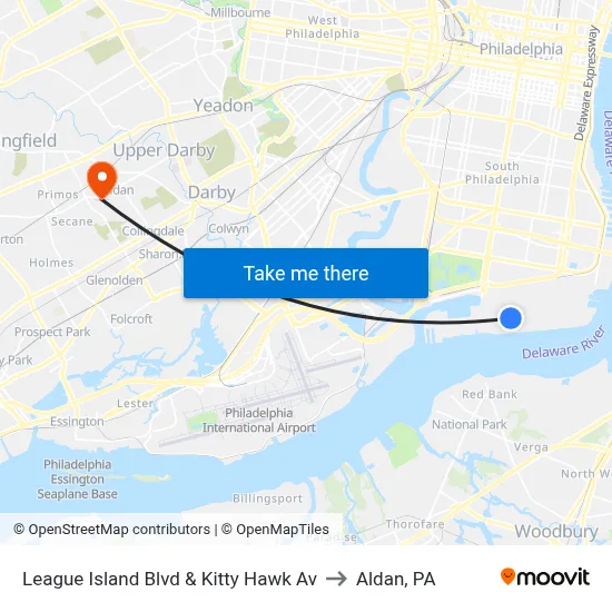 League Island Blvd & Kitty Hawk Av to Aldan, PA map