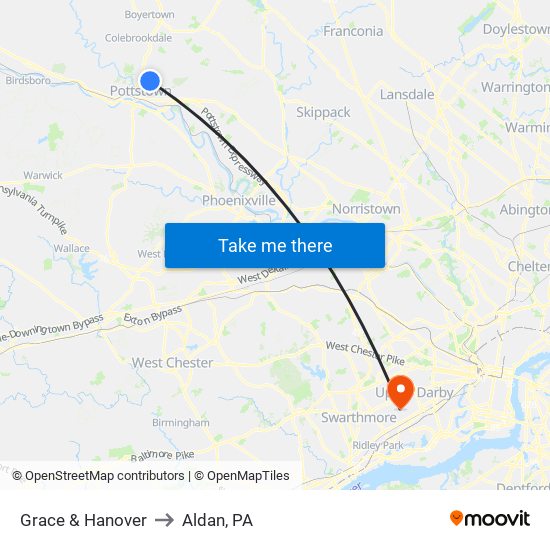 Grace & Hanover to Aldan, PA map