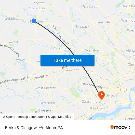 Berks & Glasgow to Aldan, PA map