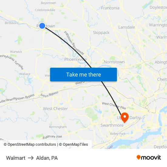 Walmart to Aldan, PA map