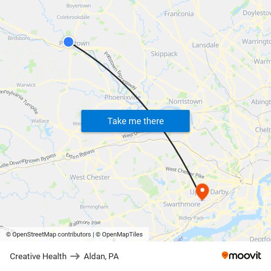 Creative Health to Aldan, PA map