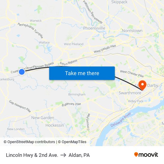 Lincoln Hwy & 2nd Ave. to Aldan, PA map