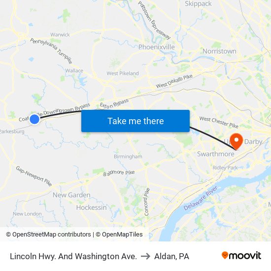 Lincoln Hwy. And Washington Ave. to Aldan, PA map