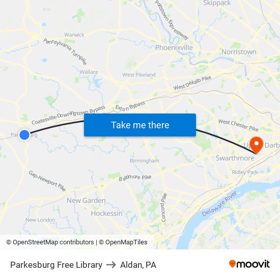 Parkesburg Free Library to Aldan, PA map