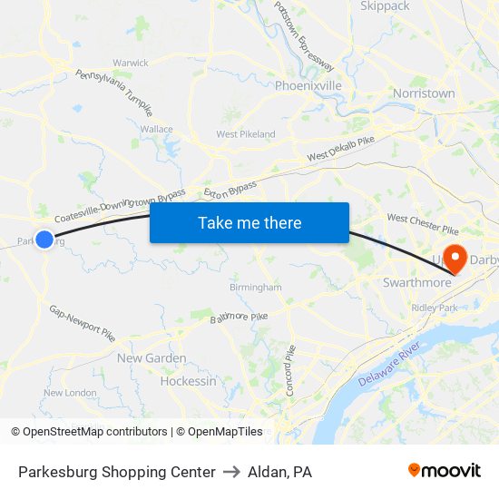 Parkesburg Shopping Center to Aldan, PA map