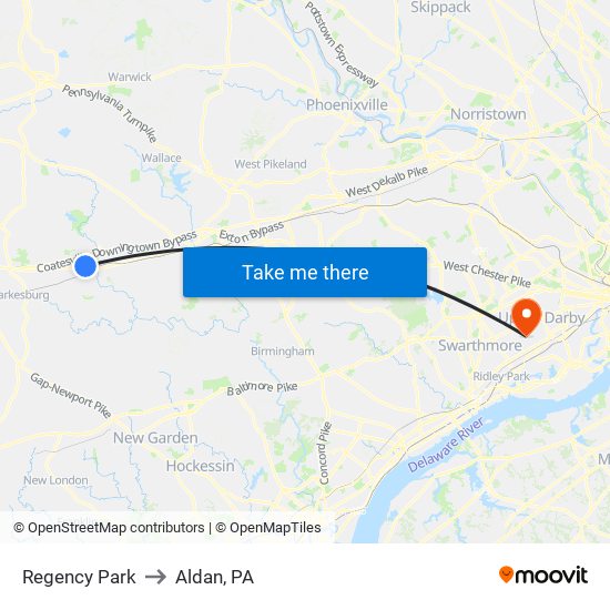 Regency Park to Aldan, PA map