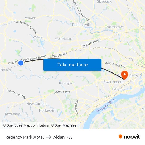 Regency Park Apts. to Aldan, PA map