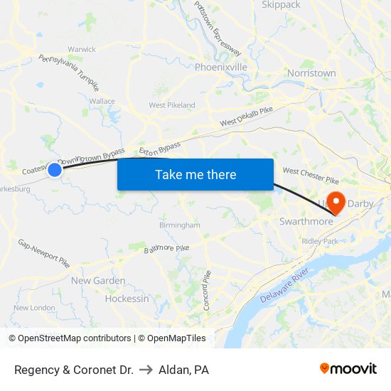 Regency & Coronet Dr. to Aldan, PA map