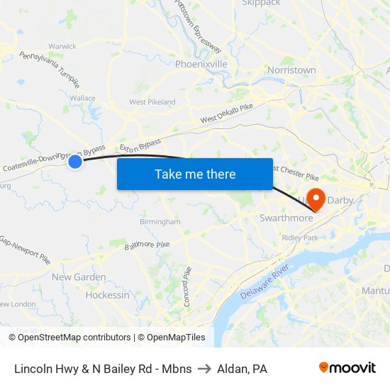 Lincoln Hwy & N Bailey Rd - Mbns to Aldan, PA map