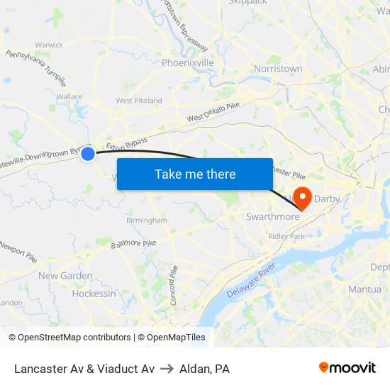 Lancaster Av & Viaduct Av to Aldan, PA map