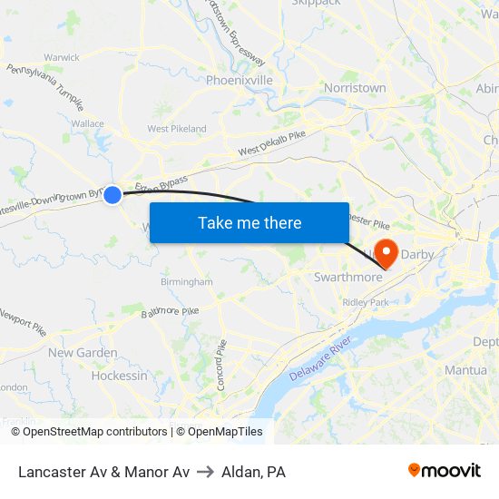 Lancaster Av & Manor Av to Aldan, PA map