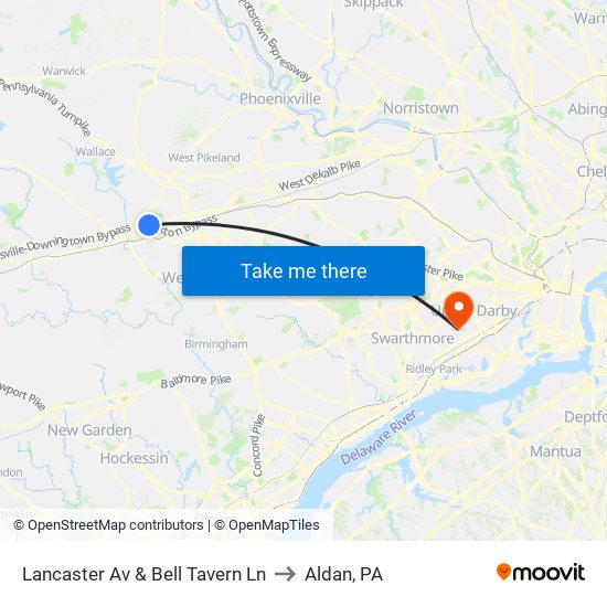 Lancaster Av & Bell Tavern Ln to Aldan, PA map