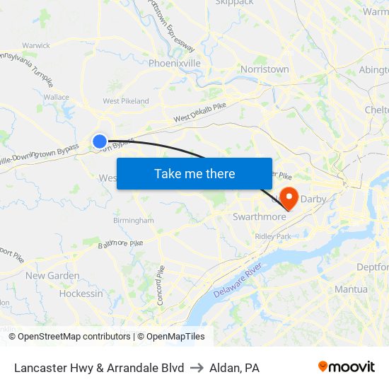 Lancaster Hwy & Arrandale Blvd to Aldan, PA map