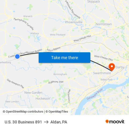 U.S. 30 Business 891 to Aldan, PA map