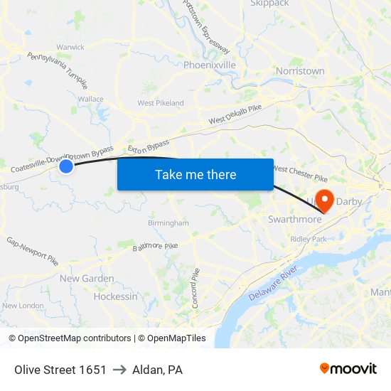 Olive Street 1651 to Aldan, PA map