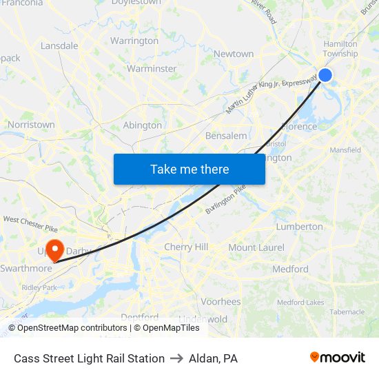 Cass Street Light Rail Station to Aldan, PA map