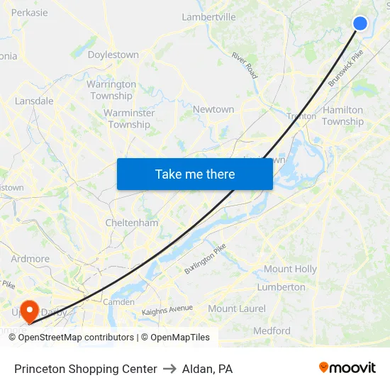 Princeton Shopping Center to Aldan, PA map
