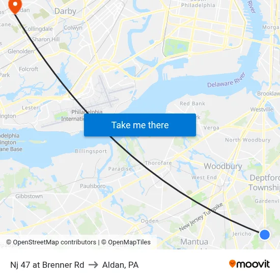 Nj 47 at Brenner Rd to Aldan, PA map
