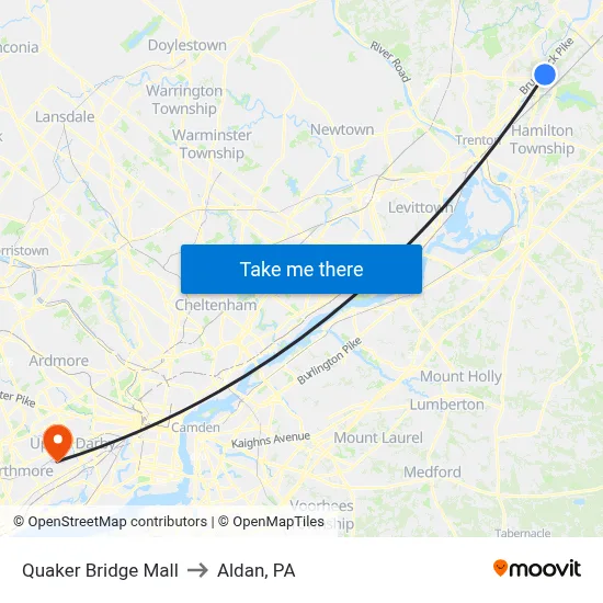 Quaker Bridge Mall to Aldan, PA map