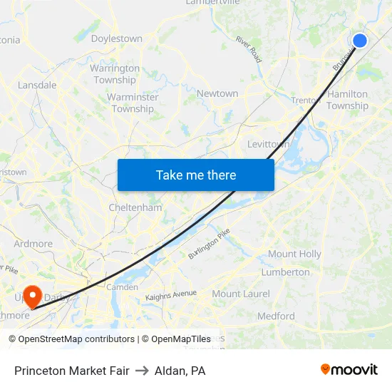 Princeton Market Fair to Aldan, PA map